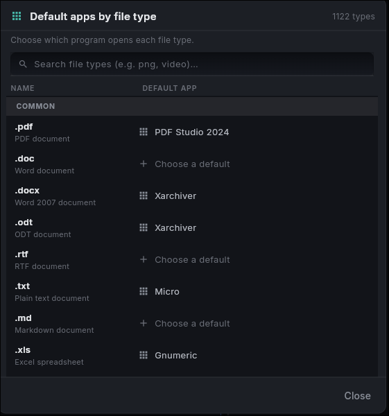 Choosing default apps by file type